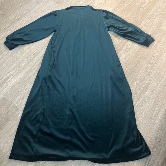 Vintage Saybury L Green Velvet Velour 1/2 Zip Smocked Long Sleeved Robe - Picture 4 of 4